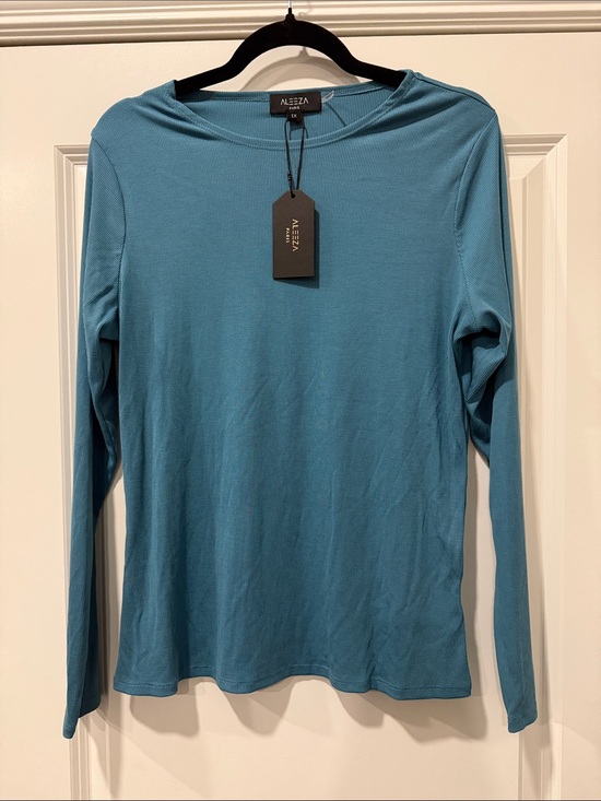 Aleeza Paris Tops - Aleeza Paris Essential Long-Sleeve Ribbed Shirt in Slate Blue Size 1X NWT